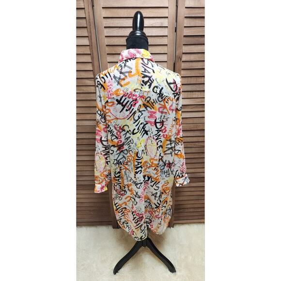 LIVE 4 TRUTH Dance, Rock Button Up Long Oversized Tunic Sheer Top Size XL Blouse - Picture 9 of 10